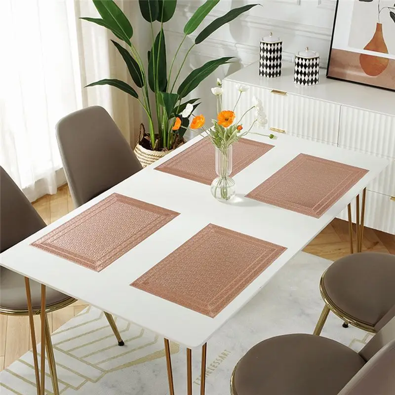 B62B 6Pcs Rectangular Woven Placemats Set 18x12 Inches Textured Scratch Proof PVC Table Mats for Kitchen Home Decor