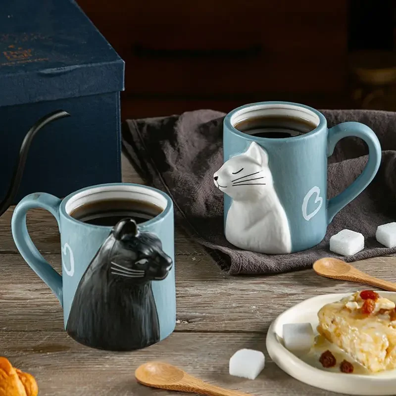 1pcs Kiss Cat Ceramic Mugs for Couples, Married Mugs, Anniversary Mug, Morning Milk Coffee, Tea cup Breakfast, Valentines Day,