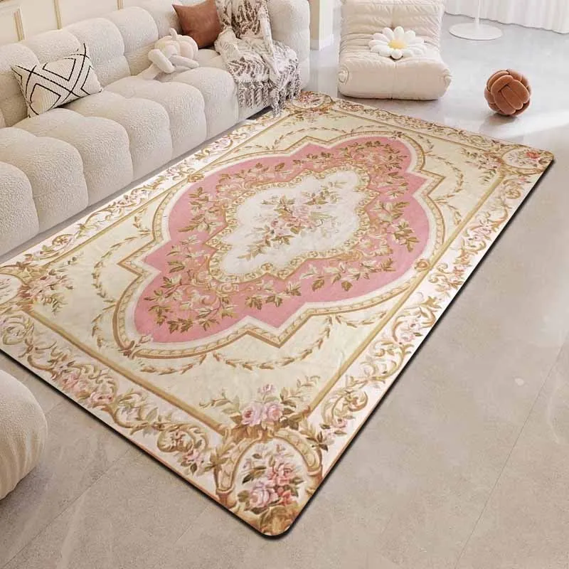 Luxury Vintage Floral Area Rug Cream Blush Pink Persian Style Decorative Mat for Living Room Bedroom Home Floor Accent Carpet