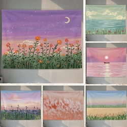 Field lakeside scenery tapestry room decoration beautiful  wall hanging    girl pink