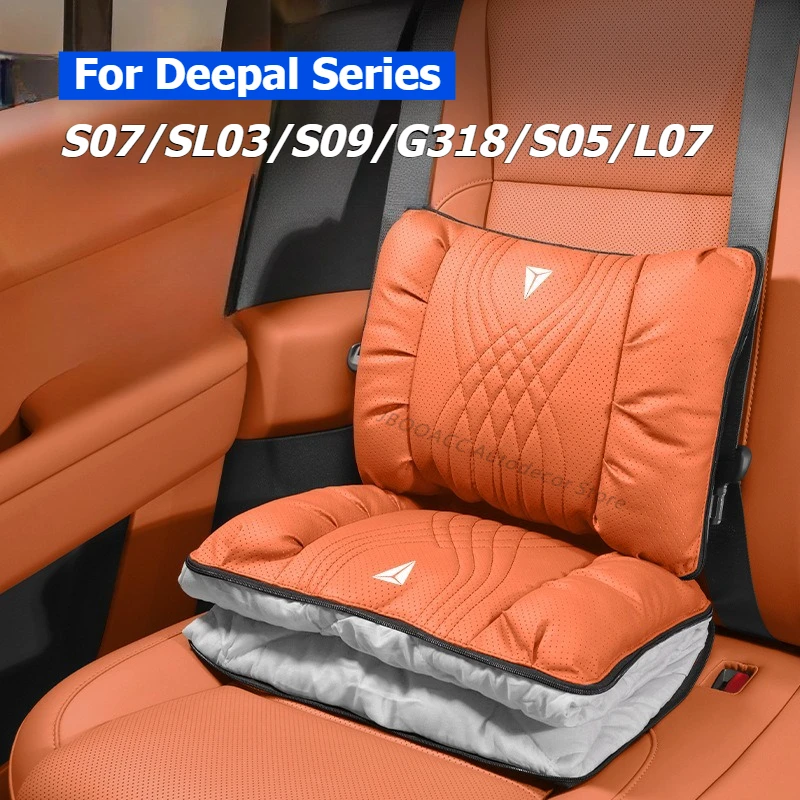 

For Changan Deepal S07 SL03 G318 L07 S05 S09 Car Headrest Waist Cushion Seat Neck Pillow Car Blanket Breathable Leather Lumbar