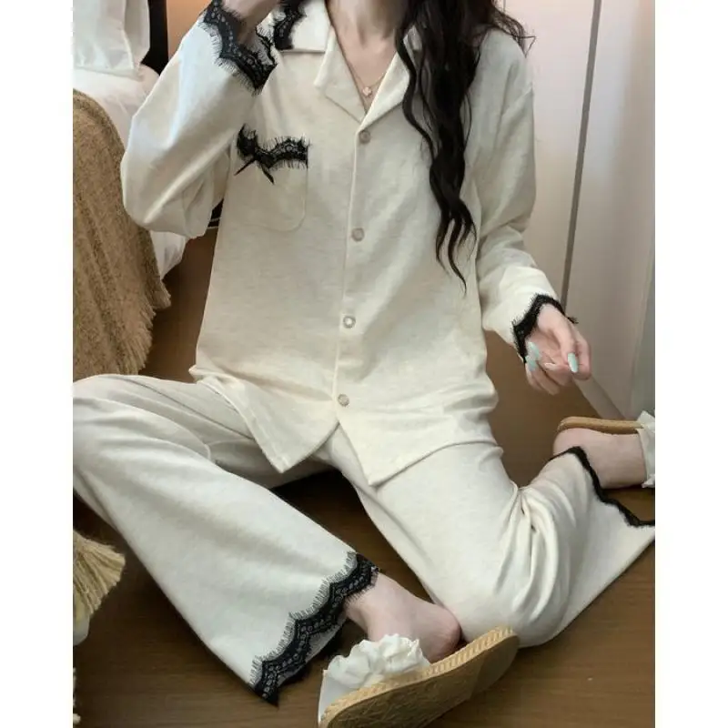 Women's Long Sleeved Long Pant Pajama Set for Students Spring Autumn New Styles Japanese Loose Home Clothes Cotton Two-Piece Set