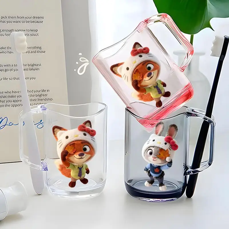 

Чашка для зубной щетки Disney Zootopia, милая чашка для зубной щетки Judy Hopps Nick Wilde, прозрачная пластиковая чашка для питья, большая емкость, чашка для зубной щетки для пары
