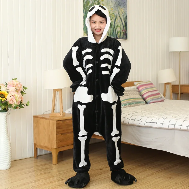 Dorośli Cartoon Onesies Kigurumi Unisex Anime Skeleton Cosplay Kostiumy na Halloween Christmas Party Kobiety Mężczyźni Piżama zwierzęca