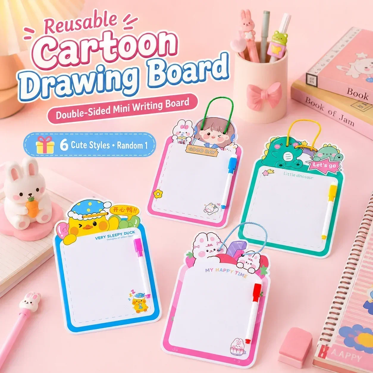 Cute Cartoon Double-Sided Drawing Board, Small Erasable Writing Tablet for Kids, Student Prize Stationery