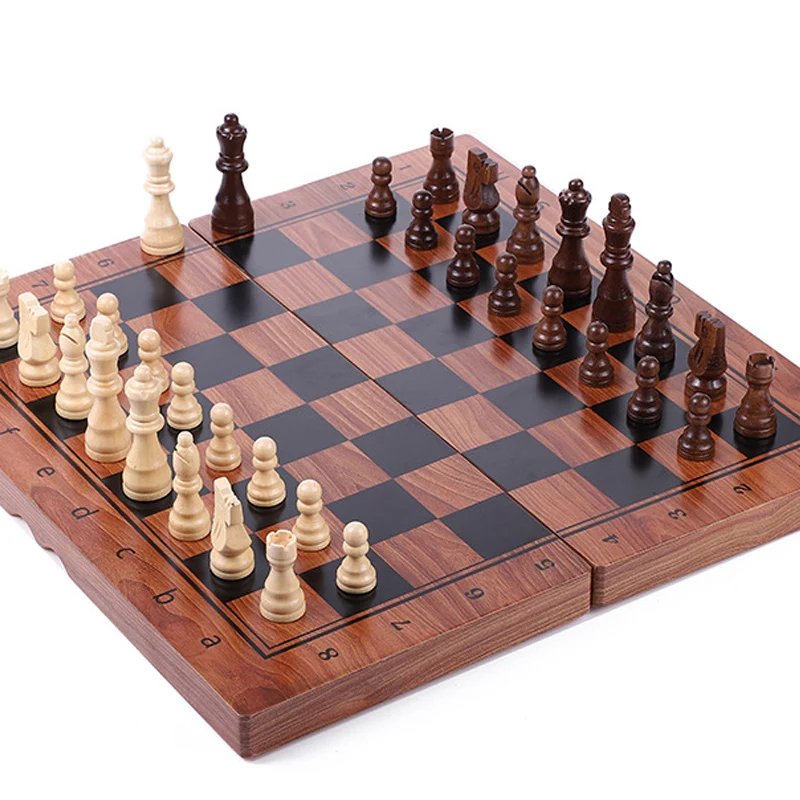 4 Queens Wooden Chess Set, Family Table Game, 32 PCS Wooden Chess Pieces, Foldable 29/34/39 mm Chessboard Chess Game