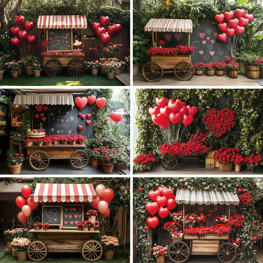 Red Heart Balloon Love Dessert Cart Scene Photography Background Wedding Bridal Shower Birthday Backdrop Photo Booth Studio Prop