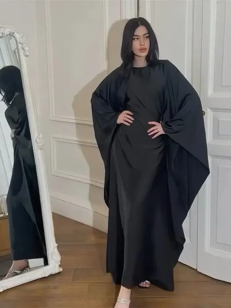 Summer Shimmer Satin Khimar Batwing Abaya Dubai Luxury 2024 Islam Muslim Kaftan Modest Dress For Women Caftan Marocain Kebaya