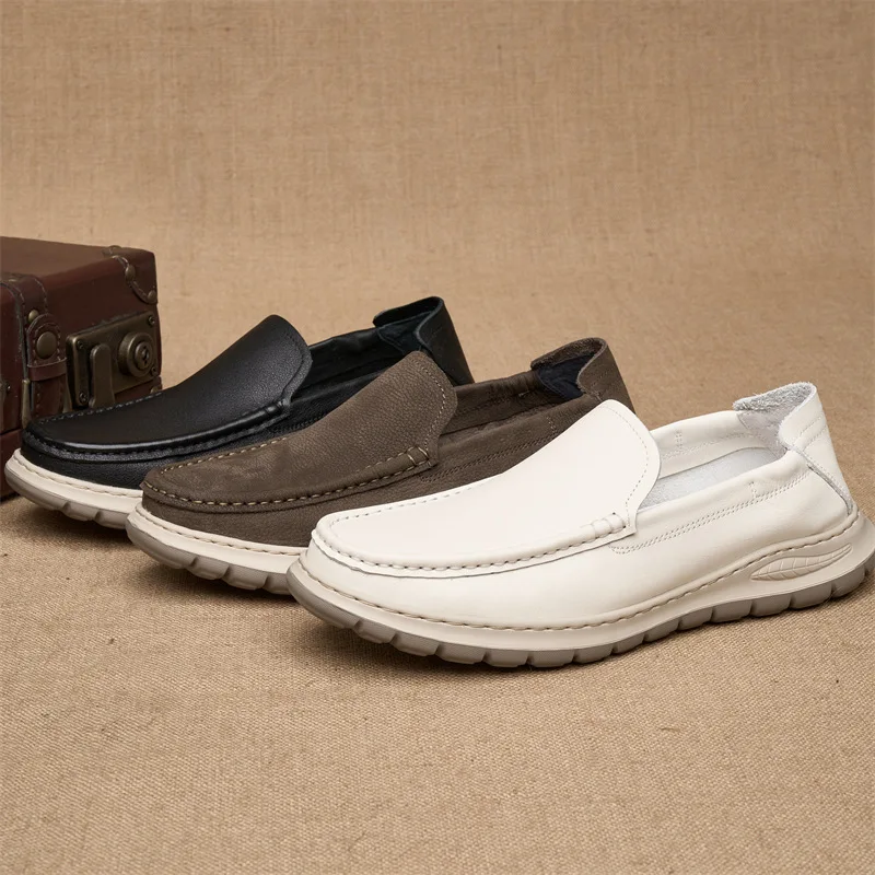 

New Genuine Leather Shoes for Men with Lace Up Casual Men's Shoes Breathable Soft Leather Soft Sole Light Slip Resistant Shoes