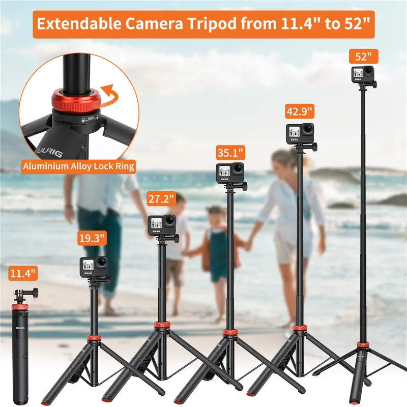 Aluminum Extend Selfie Stick Tripod Mini Portable Vlog Tripod for GoPro Hero 12 11 10 9 8 7 6 DJI Osmo Action 3 4 Insta 360 X4