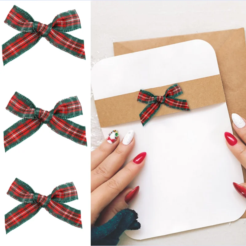 

50pcs Christmas red green checkered bow 4.5cm cloth bowknot costume sewing accessory scrapbook DIY decoration xmas tree pendants