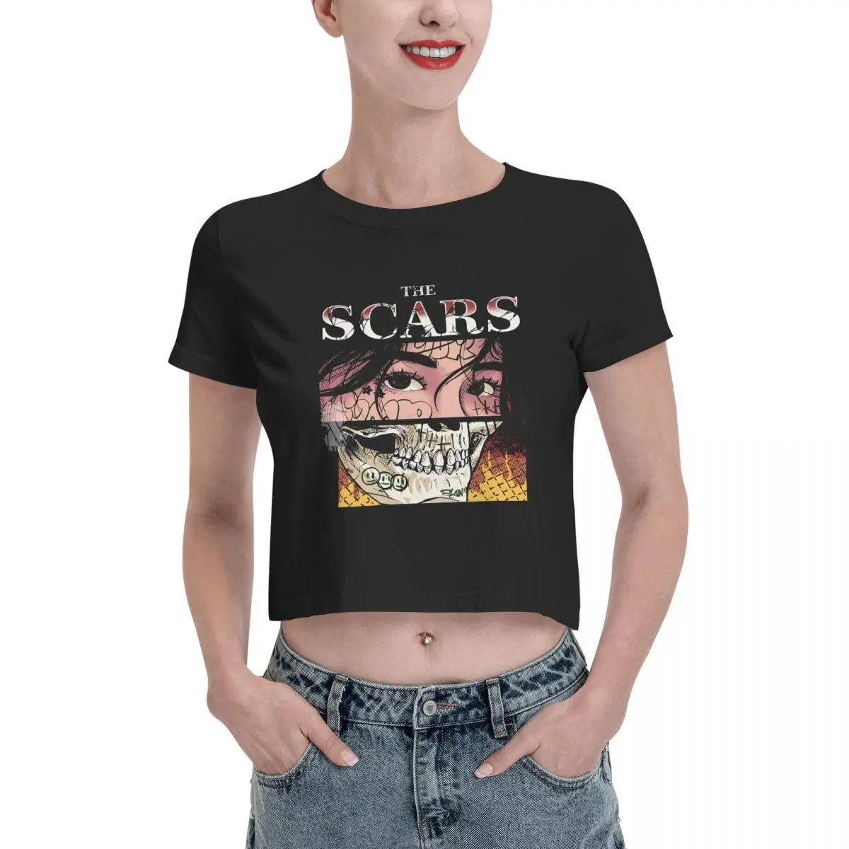 HUSH The Scars Tshirt Cartoon Graphic Tees Female Crop Top,Leak navel T-shirt