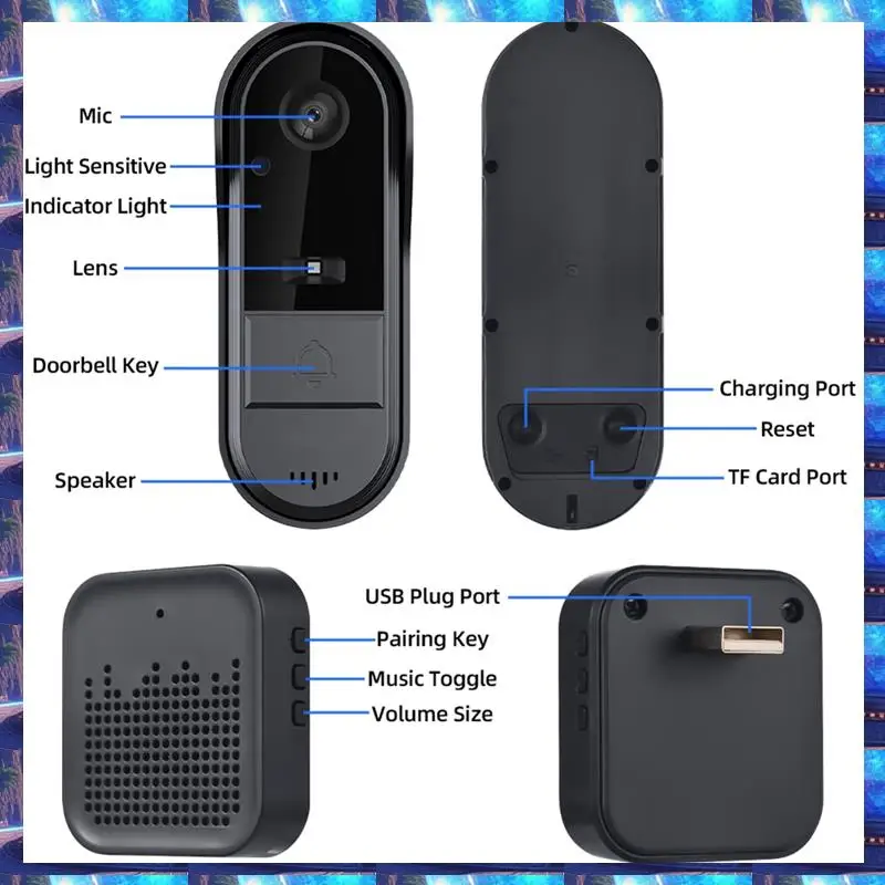 

2025 Беспроводная видеокамера дверного звонка с перезвоном, интеллектуальная камера видеозвонка, домофон, дверной звонок, ночное видение для домашнего офиса, провод