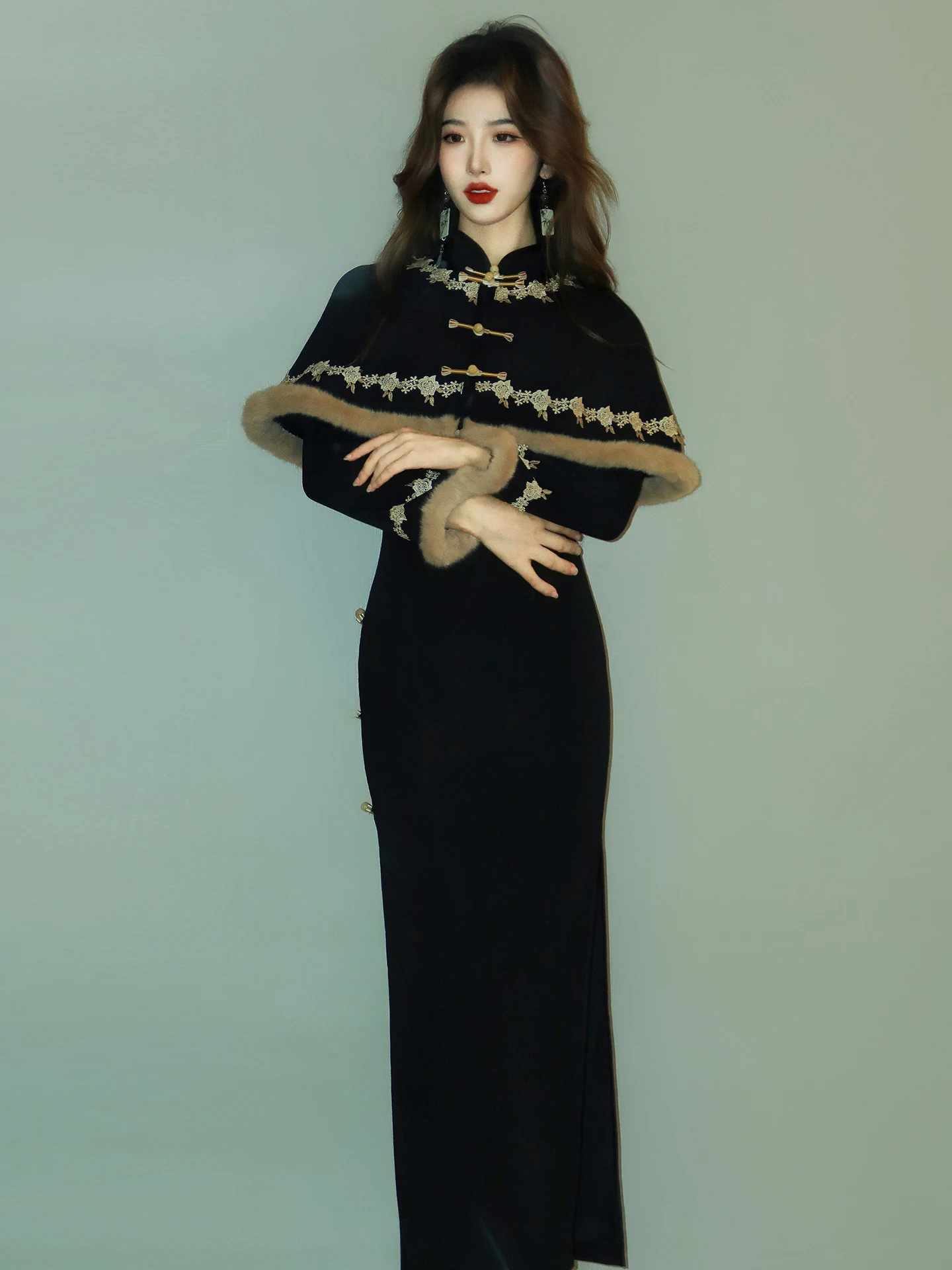 

Черная зимняя рабочая одежда в стиле ретро, женская новинка 2026, шило с овальным вырезом Ele Dr, вязаная ультрамягкая длинная свековая длинная одежда Dr