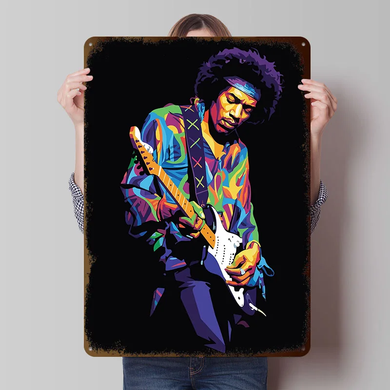 Jimi Hendrix Colorful Pop Art Portrait Tinplate Posters Customizable Wall Art Retro Vintage Metal Signs for Home Room Desk Decor