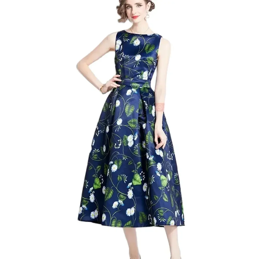 

Summer French Sleeveless high-waisted dress three-dimensional tailoring waist collection A-line vintage Vestidos