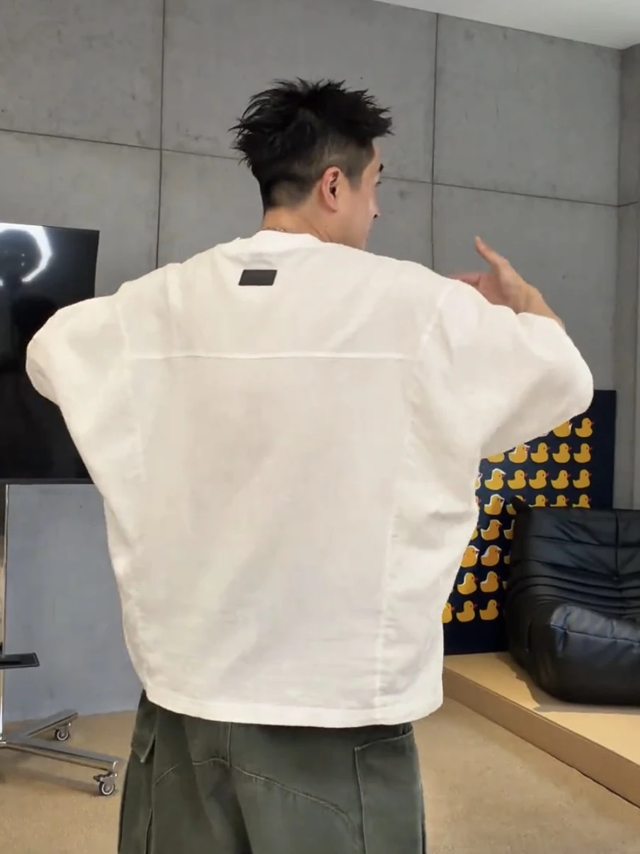 

Summer New Loose Casual Half Sleeve round Neck T-Shirt Men's American High Street Simple Color Breathable Bat Wing Sleeve