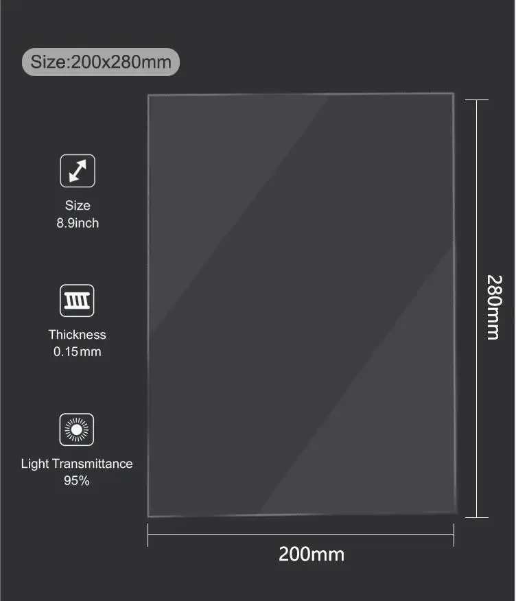 

FEP Film 8.9 In 200*280mm for Creality ANYCUBIC Photon S Elegoo Mars 0.15mm UV Resin 3D Printers Release Films Printer FEP Sheet