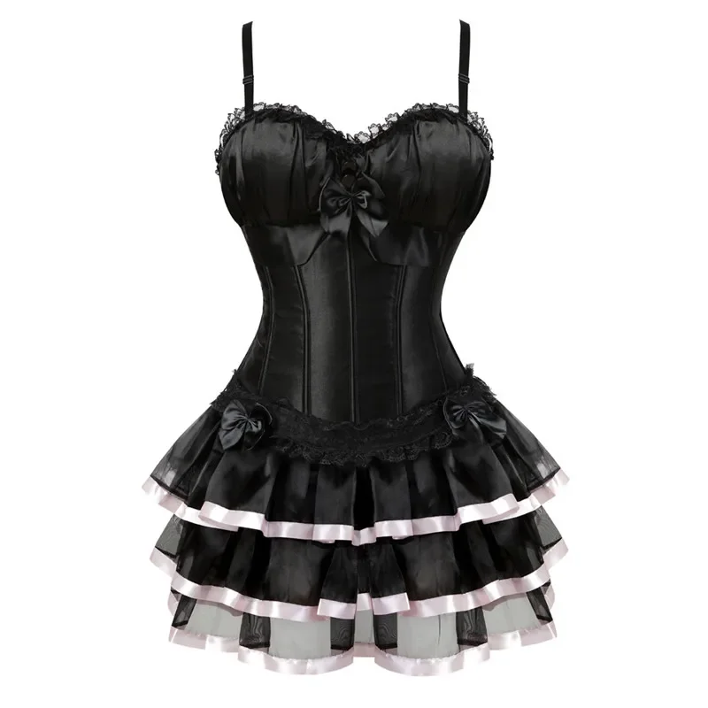 Sexy Strap Corsets Dress Lace Up Bustiers Lingerie Women Plus Size Costume Overbust Burlesque Corset and Skirt Set Tutu Corselet