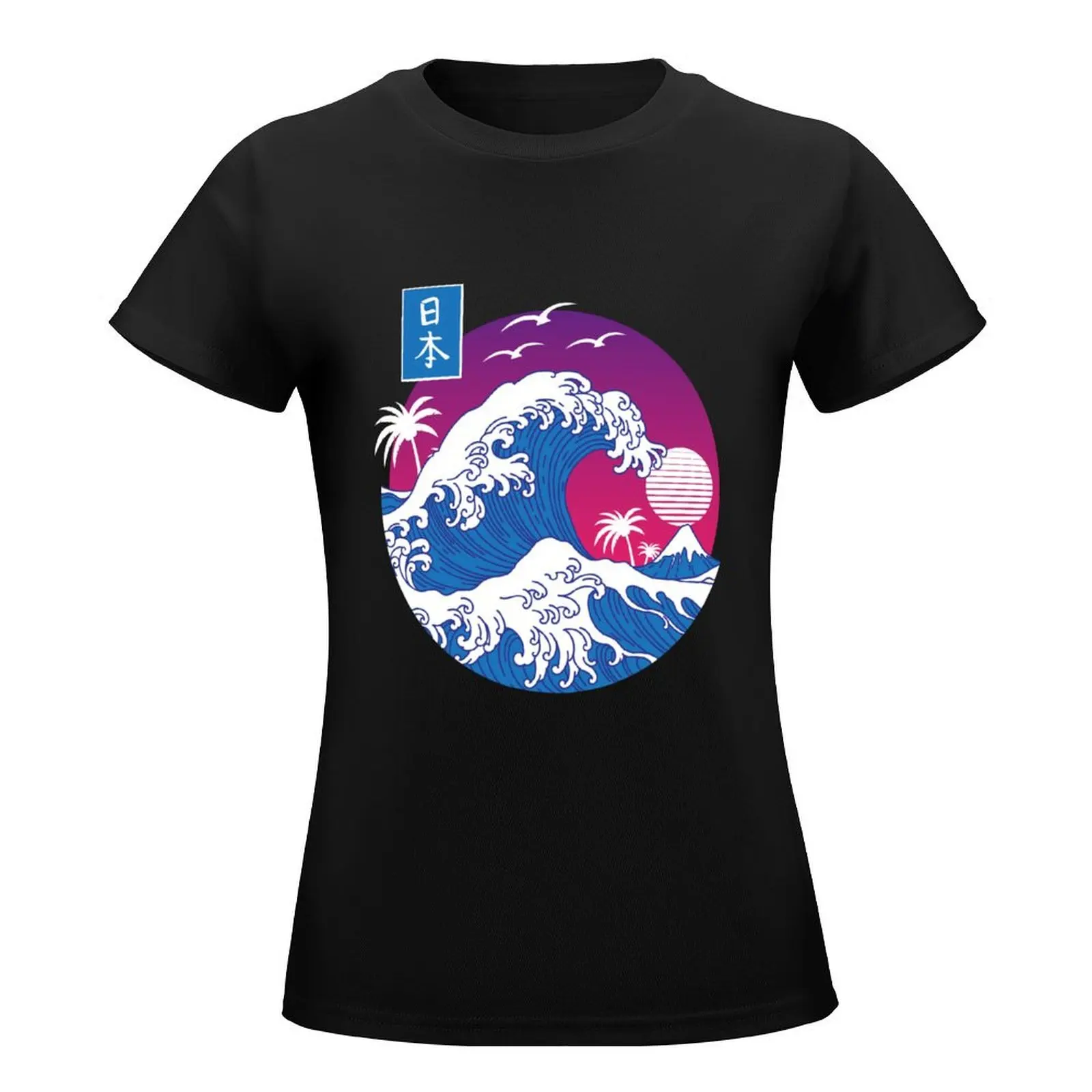 Great Wave off Kanagawa circle T-Shirt vintage clothes animal print Women's tee shirt