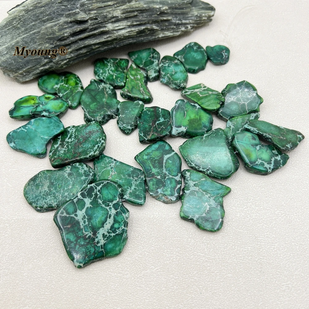 

Mix Size Top Drilled Freeform Green Imperial Jaspers Stone Slice Pendant Beads For DIY Jewelry Making MY230527