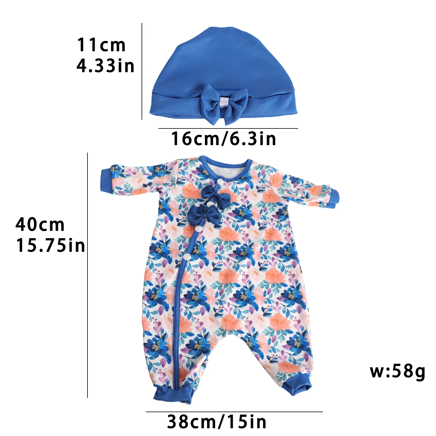 Ubranka dla lalek Reborn dziewczynki 17-18 cali, kombinezon, uroczy strój z motywem kwiatów, motyla i krowy mlecznej dla lalek Reborn dziewczynki 43-46 cm, zabawka.