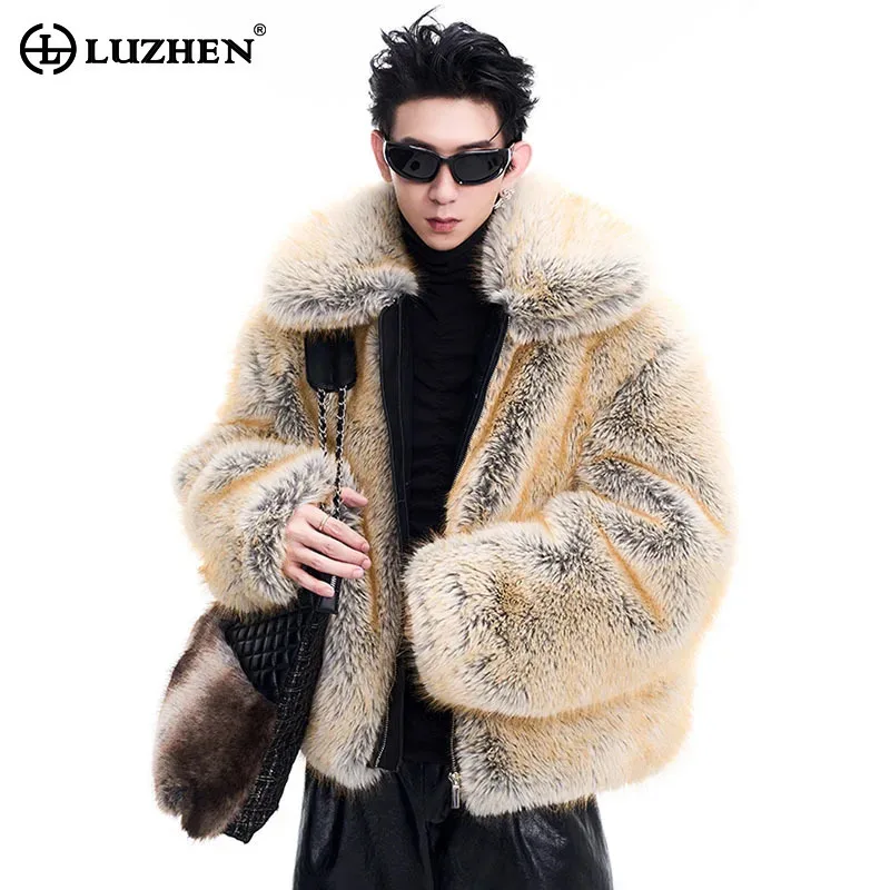 LUZHEN High-end Imitation Mink Plush Thick Coat Winter Luxury Handsome High Quality Niche Design Faux Fur Tops Male 2024 LZ6797