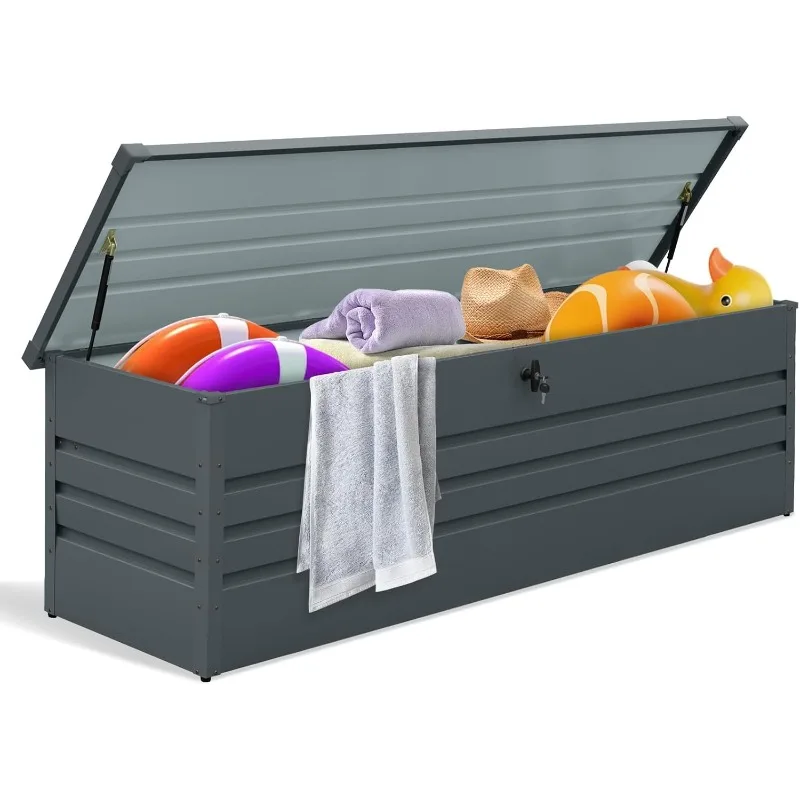 Outdoor Storage Box Extra Large, Outside Metal Deck Box for Patio Cushions, Garden Tools and Sports Pools Equipment