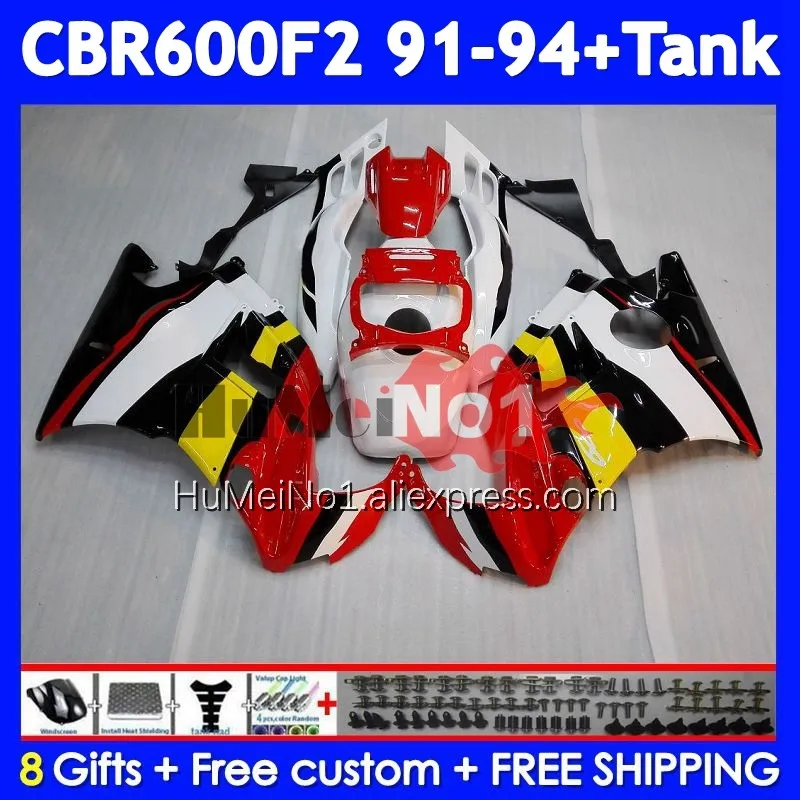 Body+Tank For HONDA CBR600 F2 FS CBR600FS 37No.21 CBR600F2 CBR 600F2 600 F2 1991 1992 1993 1994 91 92 93 94 Red yellow Fairing