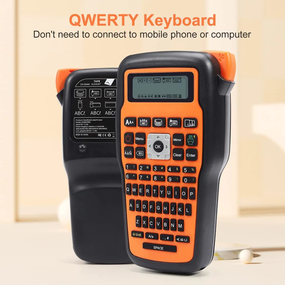 E1000 PRO Label Maker เครื่องพิมพ์สําหรับท่อหดความร้อน TZ231 Label Maker เทป QWERTY คีย์บอร์ดสัญลักษณ์อุตสาหกรรมเครื่องพิมพ์