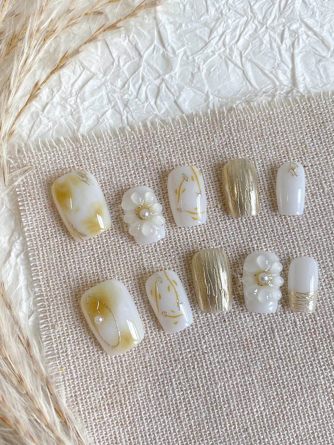 Embroidery Embellishments - 10 Pieces of Embossed Pearl Flower