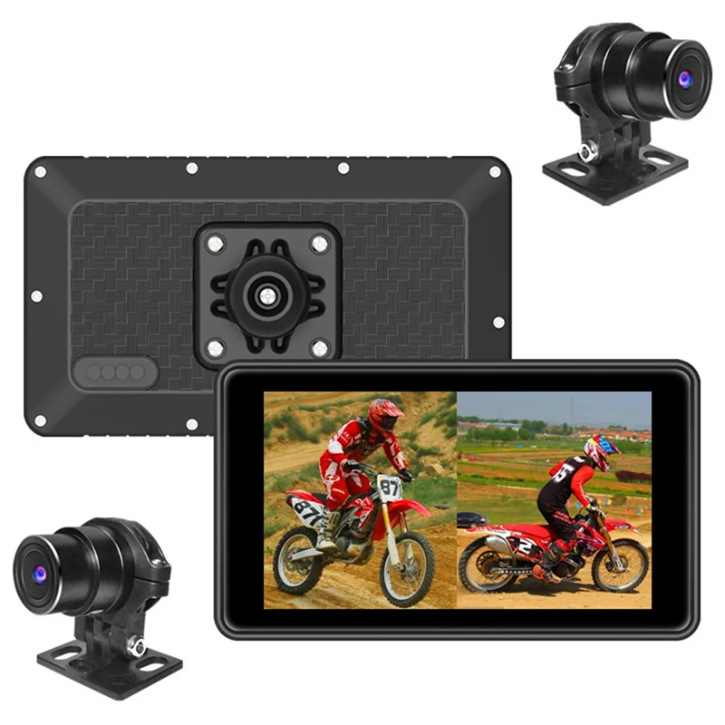 

Reliable-Motorcycle DVR Wireless Carplay Android Auto TPMS Dual HD 2K Cameras GPS 5-Inch Wifi Detection Loop Recording G Sensor