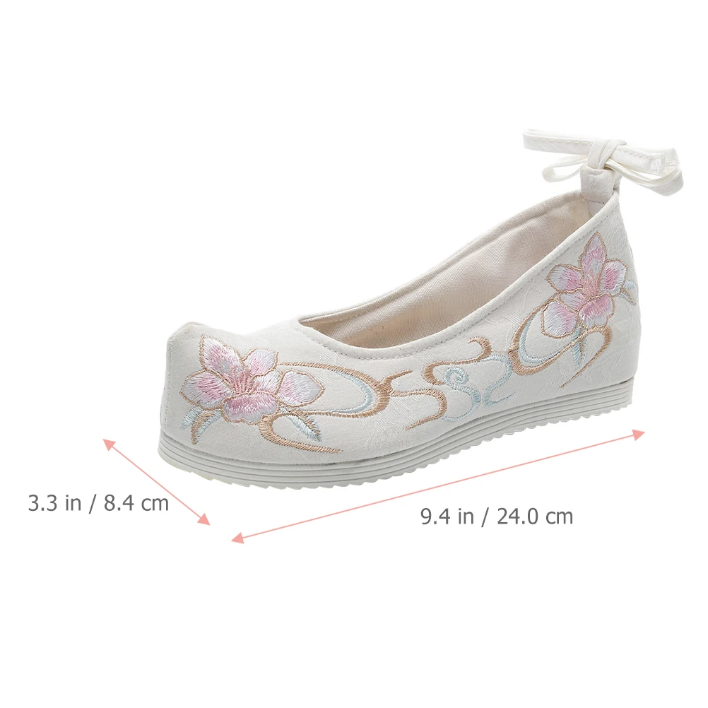 

White Heels Embroidered Women Slippers Cotton Canvas Material Dance Performance Chinese Retro Style Ancient Shoes Child Flat