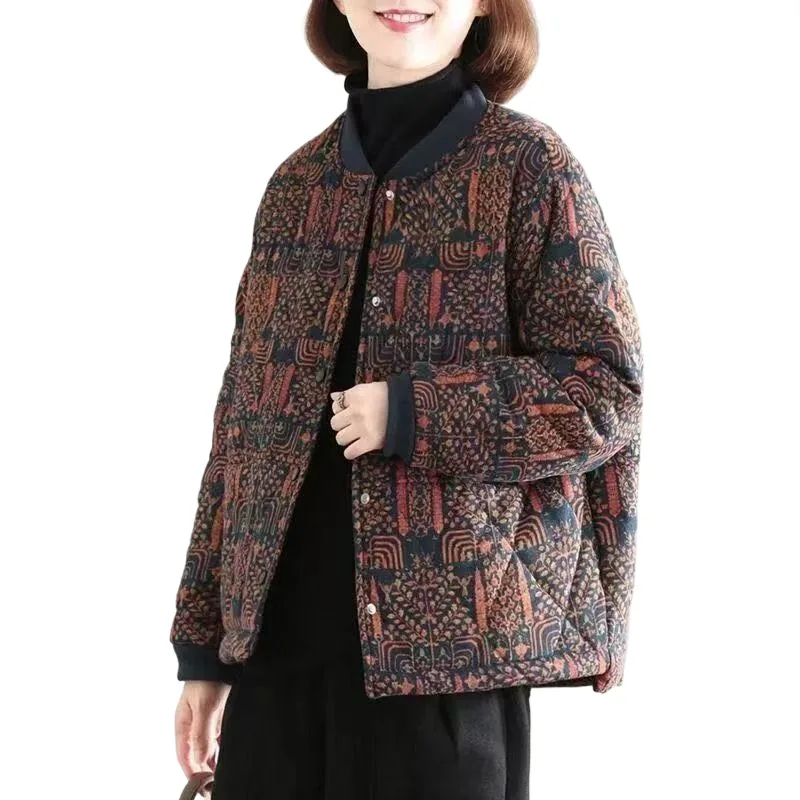 

2025 Autumn Winter Women's Parkas Warm Stand-up Collar Buttons Jackets Thick Cotton Hooded Padded Coats For Wmen