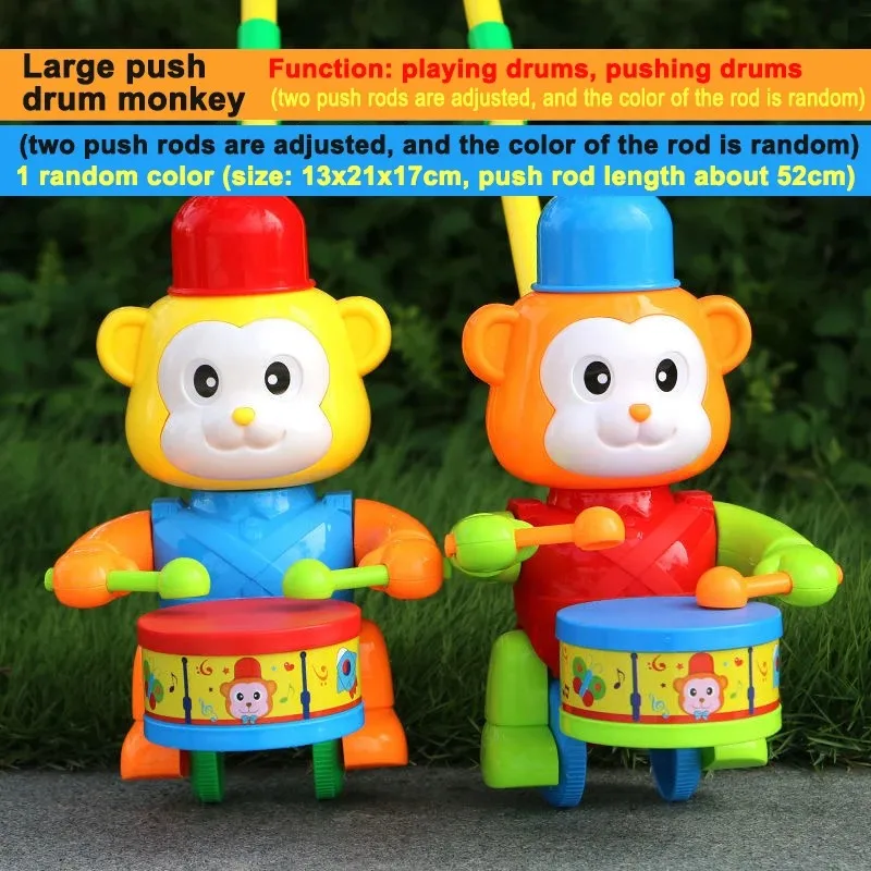 Girello giocattolo a mano push pull passeggiate aereo asta carrello a spinta asta singola occhi lampeggianti lingua trascinare giocattoli da passeggio per bambini