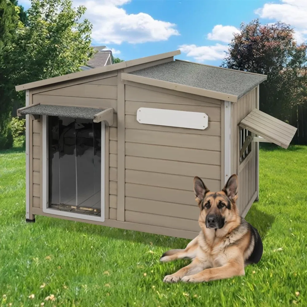 

Large Outdoor Wooden Dog House, Weatherproof Dog Houses with Adjustable Vent Windows, Alloy Chew-Resistant Frame, Removable Floo