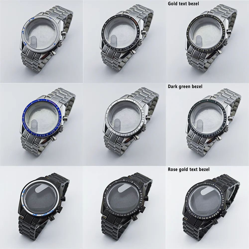 

For VK63 Case Strap 39.7mm Stainless Steel Case For 32.5mm Dial 20mm Strap Silver Black Assembled Case Moon Case