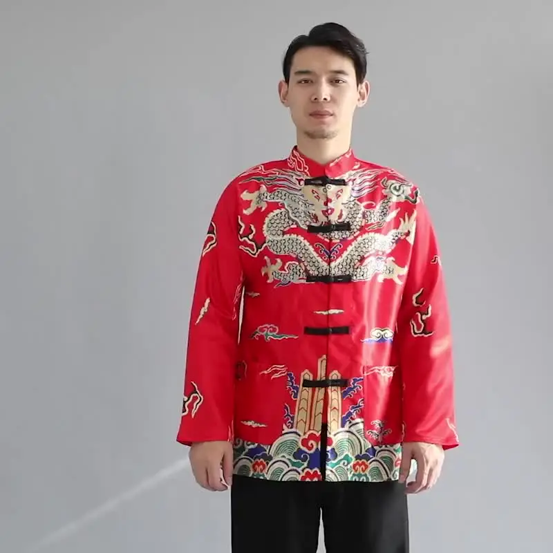 Terno de Hanfu Tang masculino, Zhongshan Hanfu, estilo antigo estampado roupas chinesas, melhor estilo A111Style do homem