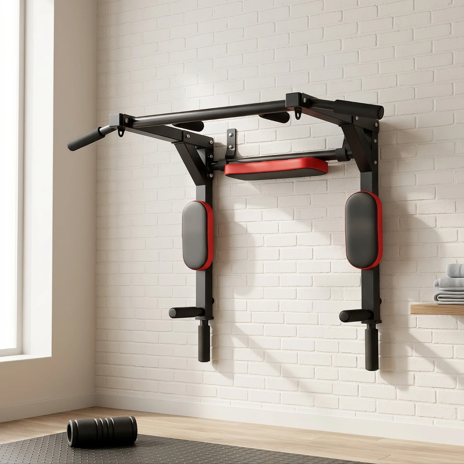 Wall-Mounted Pull-up Bar Non-Slip Wall Mounted Pull-up Bar Strength Apparatus with Arm Pads Stability Fitness Equipment Rigid