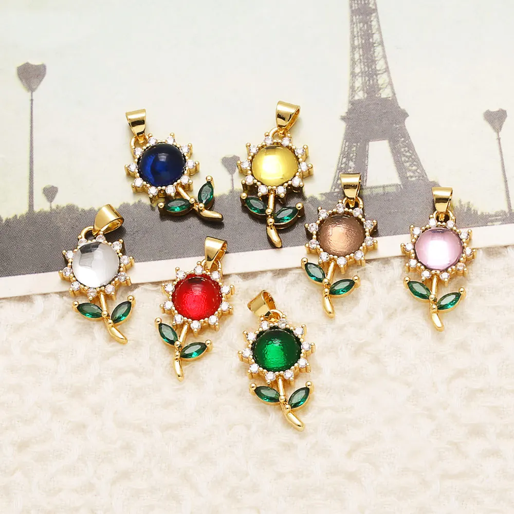 OCESRIO Multicolor Crystal Sunflower Pendant for Necklace Copper Gold Plated Handmade DIY Jewelry Making Component pdta164