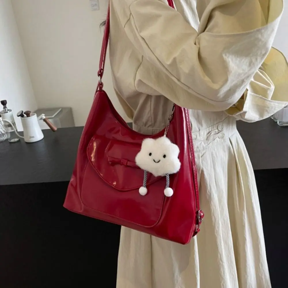 

PU Leather Bowknot Armpit Handbag Large Capacity Korean Style Bowknot Crossbody Bag Solid Color Sweet Bow Underarm Bag Lady