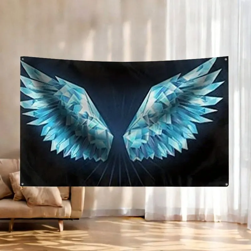 Embroidered Flag Tapestry Wall Hanging Decoration With 4 Rings Symbol Anime Gaming Banner for Room Decor