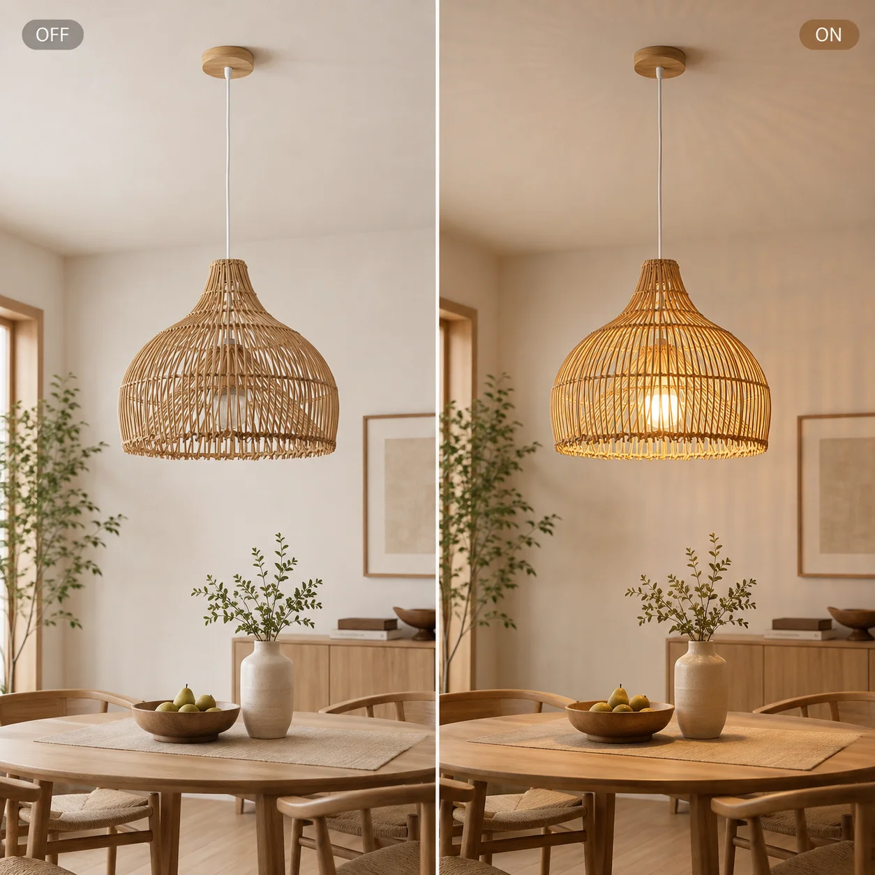 JOYINLED Rattan Lamp Shade 40CM, Modern Woven Wicker Pendant Lampshade, Creative Boho Chandelier Shade for Dining Room Kitchen