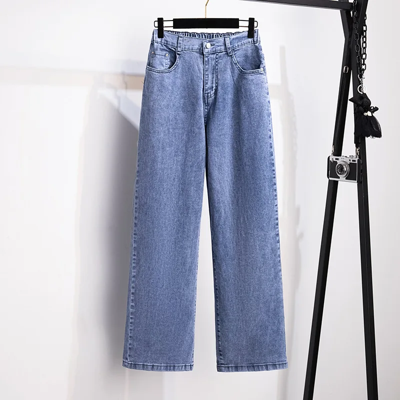 Large Size Women\'s Jeans High Waist Slim Casual Loose Straight Fleece Pants Trousers Hip 150-160 Black Blue 5XL 6XL 7XL 8XL 9XL