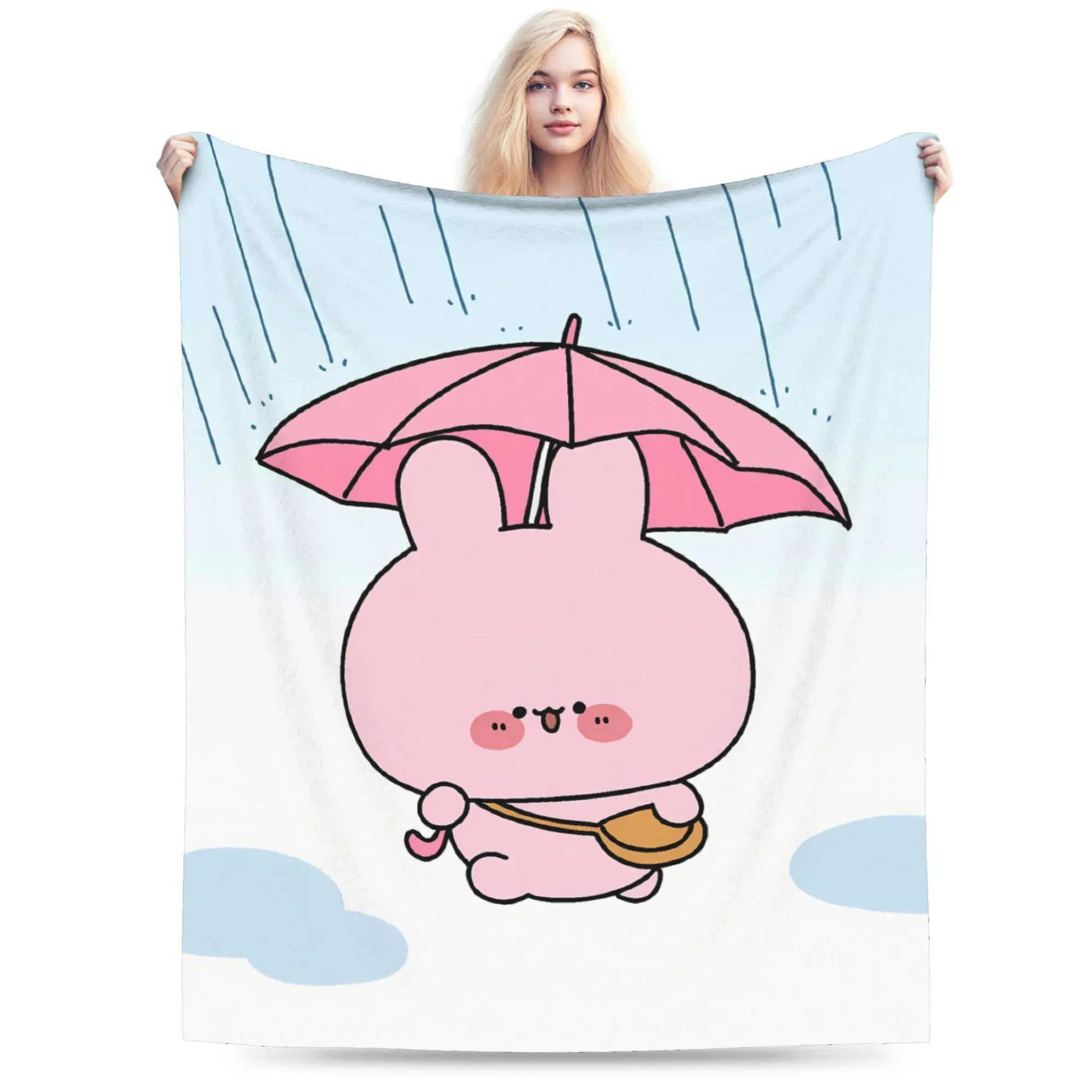 A-Asamimichaan Asleep Cute Asamimi Plush Blanket Boy Girl  Flannel Throw Blanket For Living Room Warm Soft Bedspread Gift