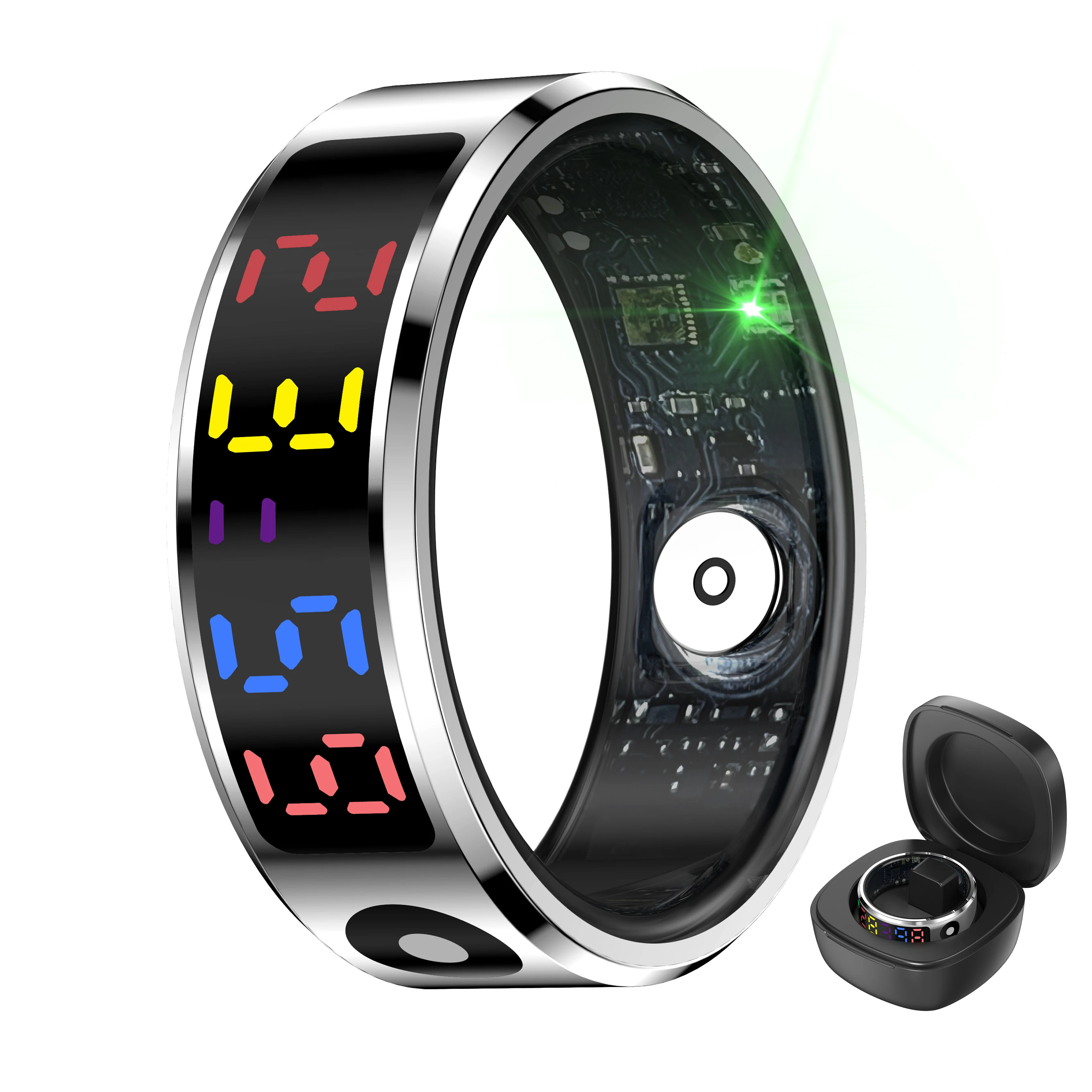 

Смарт-кольцо с чехлом для зарядки для мужчин и женщин, светодиодный дисплей, мониторинг сердечного ритма, кислорода в крови, 5 АТМ, водонепроницаемый, мультиспортивный режим, подарок