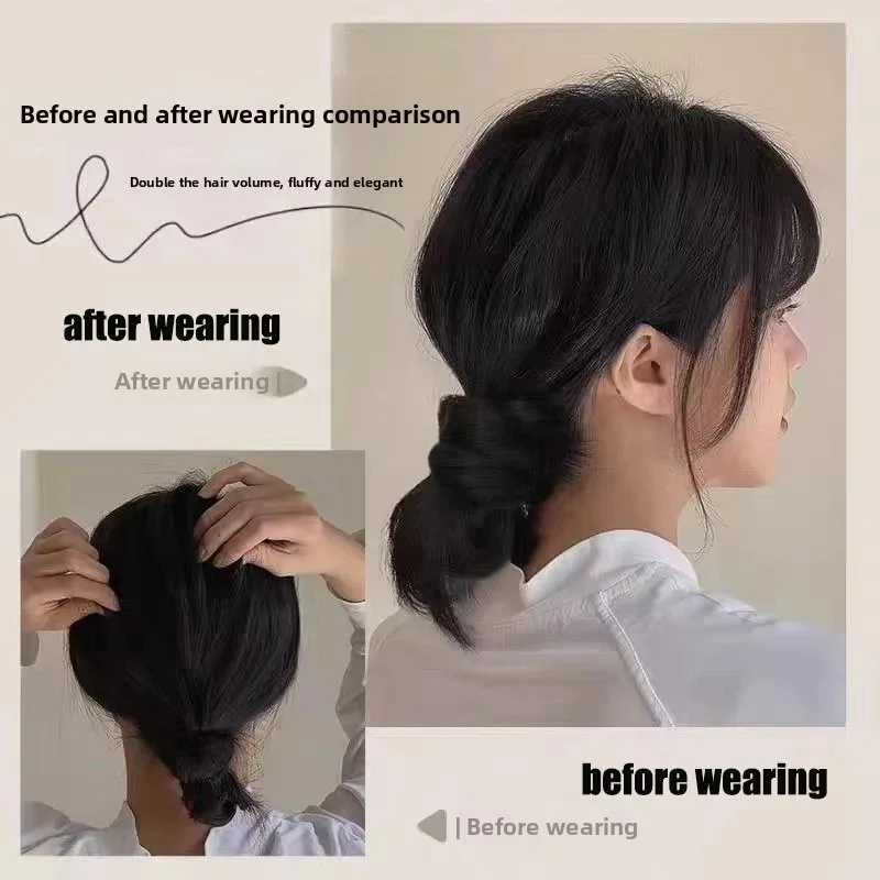 Solid Color Lady Synthetic Fiber Winding Ball Hair Ring Wig Bud Hair Bun Natural Fluffy Hair Volume Low Tie Fluffy Wig Hair Bag