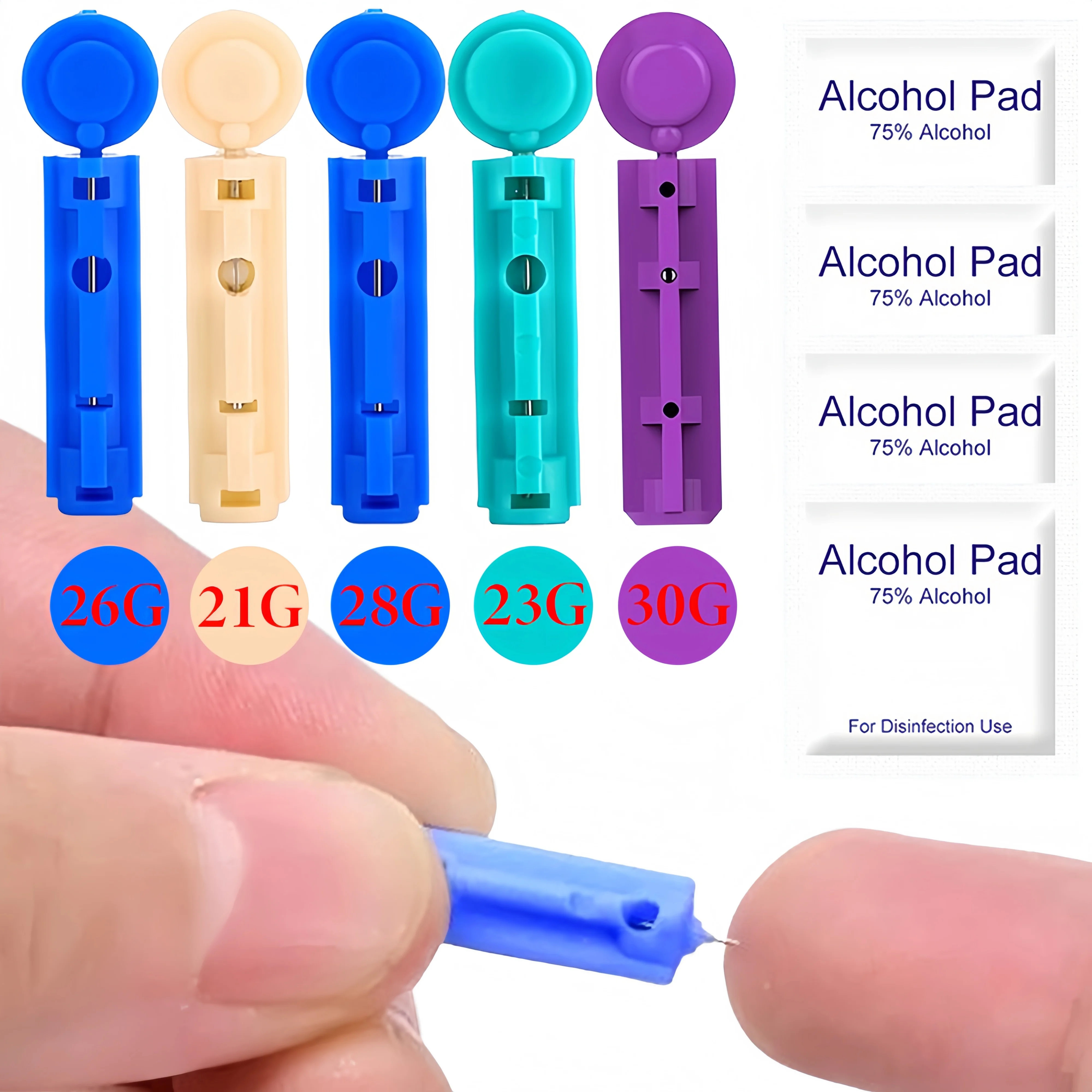 21g, 23g, 26g, 28g, 30g Disposable Blood Collection Needles and Sterilized Pads, Suitable for Blood Collection, Cupping, Massage and Other Medical Scenarios, Used in Conjunction with Puncture Equipment, Specifically Designed for Diabetics, Can Be Used to Collect Blood Samples.