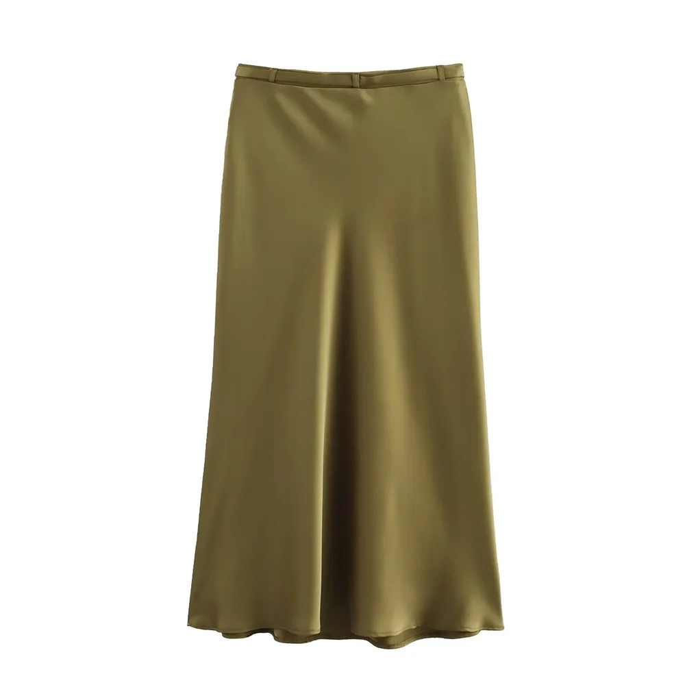 2025 RARA high-waisted straight solid color elegant belt design silk satin texture skirt spring new women's wear