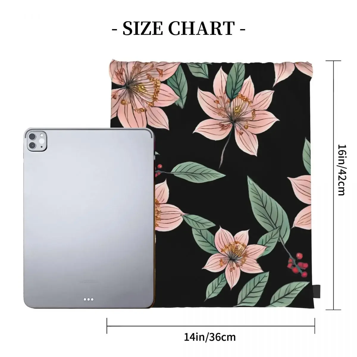 Big Cherry Blossoms On Black Backpacks Drawstring Bags Drawstring Bundle Pocket Sundries Bag BookBag For Man Woman School